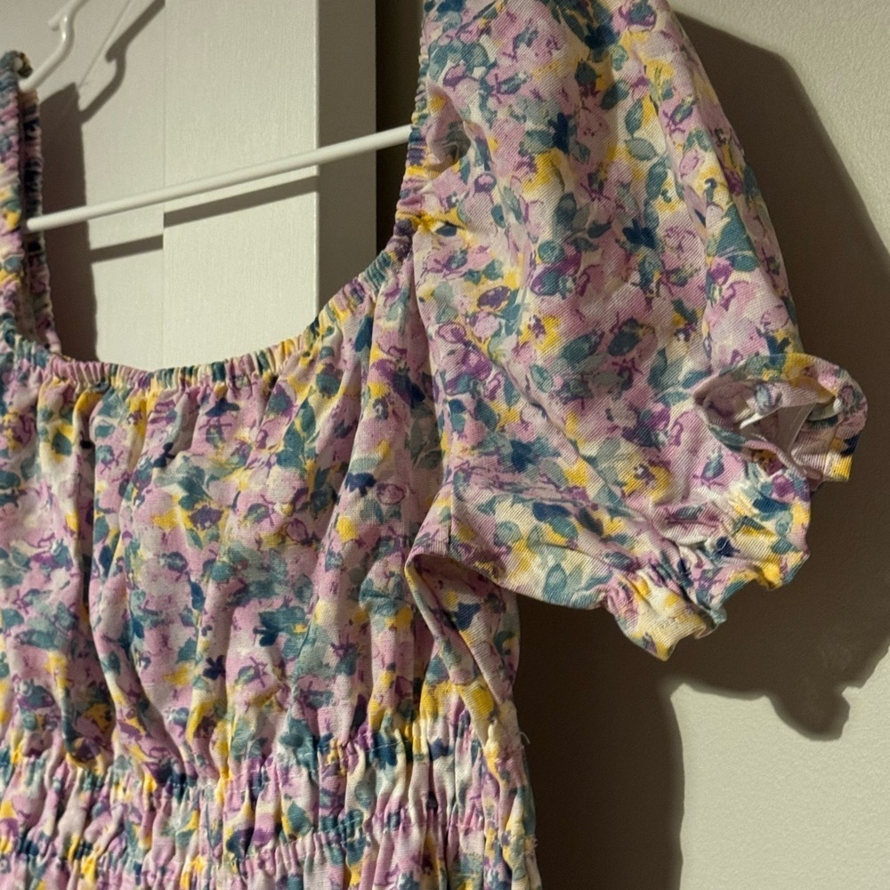 Iris Floral Smocked Puff Sleeve Mini Dress Cottagecore Pink Medium Nwt — image 5 of 8